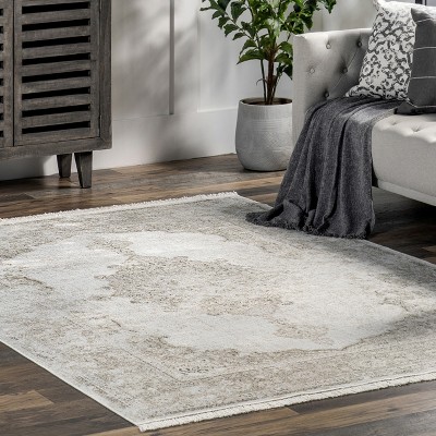 Ivory Medallion 4' x 6' Washable Viscose Area Rug