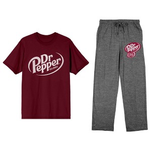 Dr. Pepper Logo Adult Maroon T-Shirt and Heather Gray Sleep Pajama Pant Set - 1 of 3