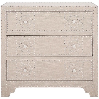 Transitional Gray 32" Fir Wood 3-Drawer Chest with Silver Nailheads