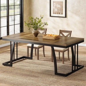 Tribesigns 63" Farmhouse Dining Table, Rectangular Kitchen Table for 4-6 People with Thick Tabletop and Sturdy Metal Frame - 1 of 4
