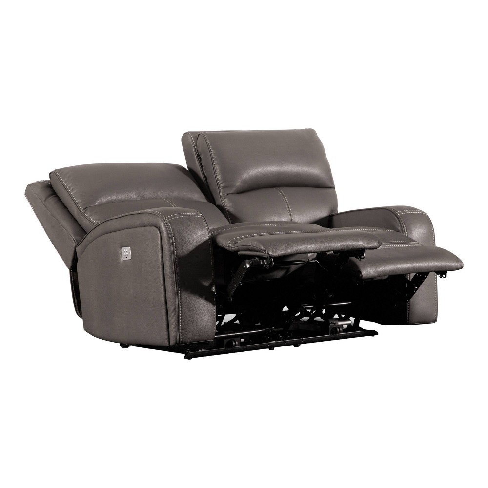 HOMES: Inside + Out Songpeace Transitional Leatherette Power Reclining Loveseat with Adjustable Footrest and Headrest Gray: USB Port, 2-Seater