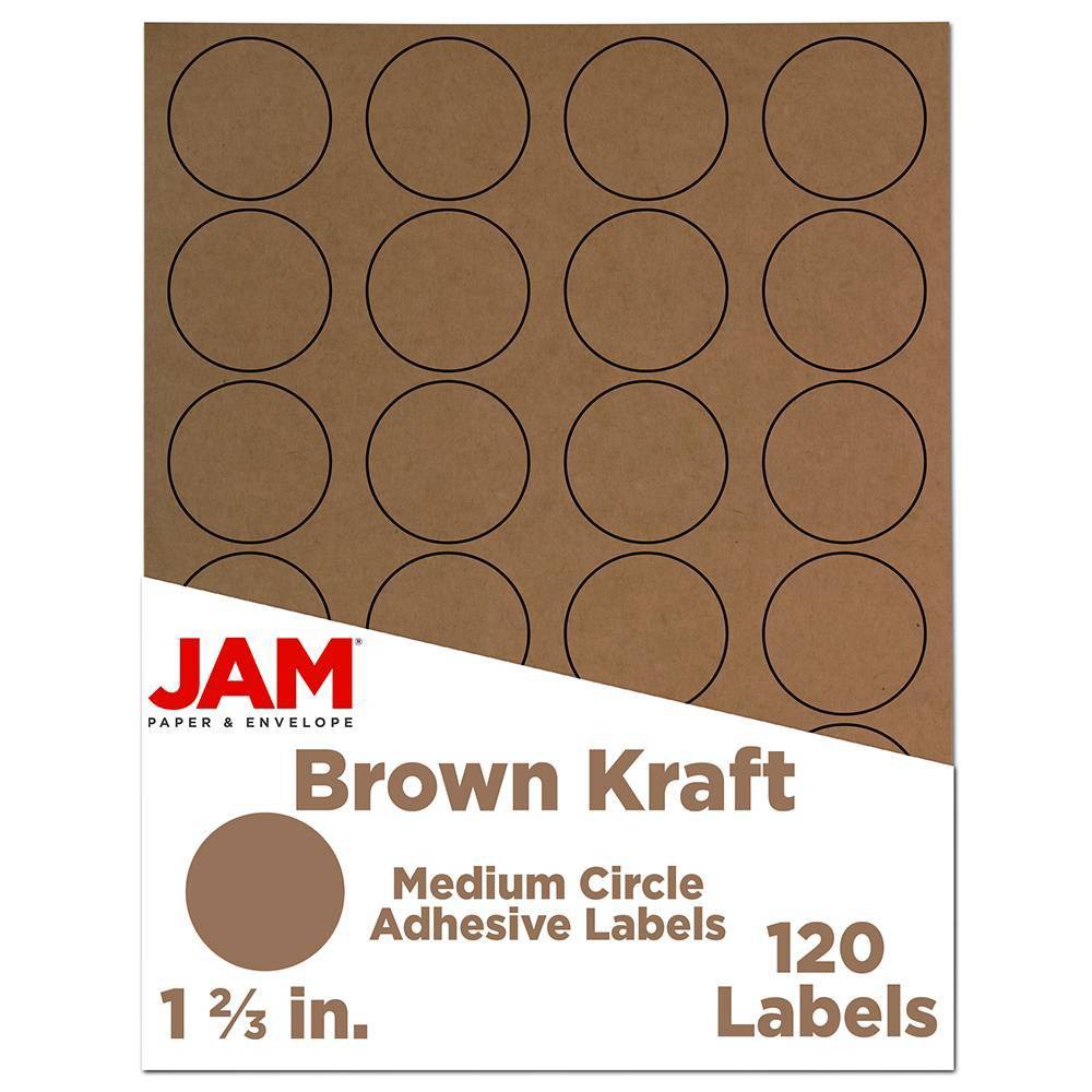 JAM Paper Circle Sticker Seals 1 2/3" 120ct - Brown: Multipurpose Labels for Envelopes, Stationery, Office Use