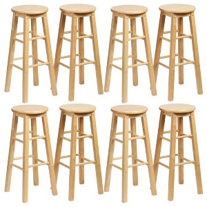 PJ Wood Classic Round Seat 29" Tall Kitchen Counter Stools for Homes, Dining Spaces, and Bars with Backless Seats & 4 Square Legs, Natural (Set of 8) - 1 of 4