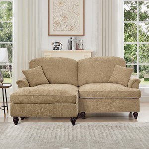 Elegant Mid-Century 2-Seater Modular L-Shaped Sectional Sofas, Removable Skirt, Spindle Legs & Movable Ottoman ¨C Comfy Chenille Loveseat Couch - 1 of 4