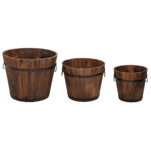 vidaXL Bucket Planter Set Set of 3 Burned Wood Solid Fir Wood - 1 of 4