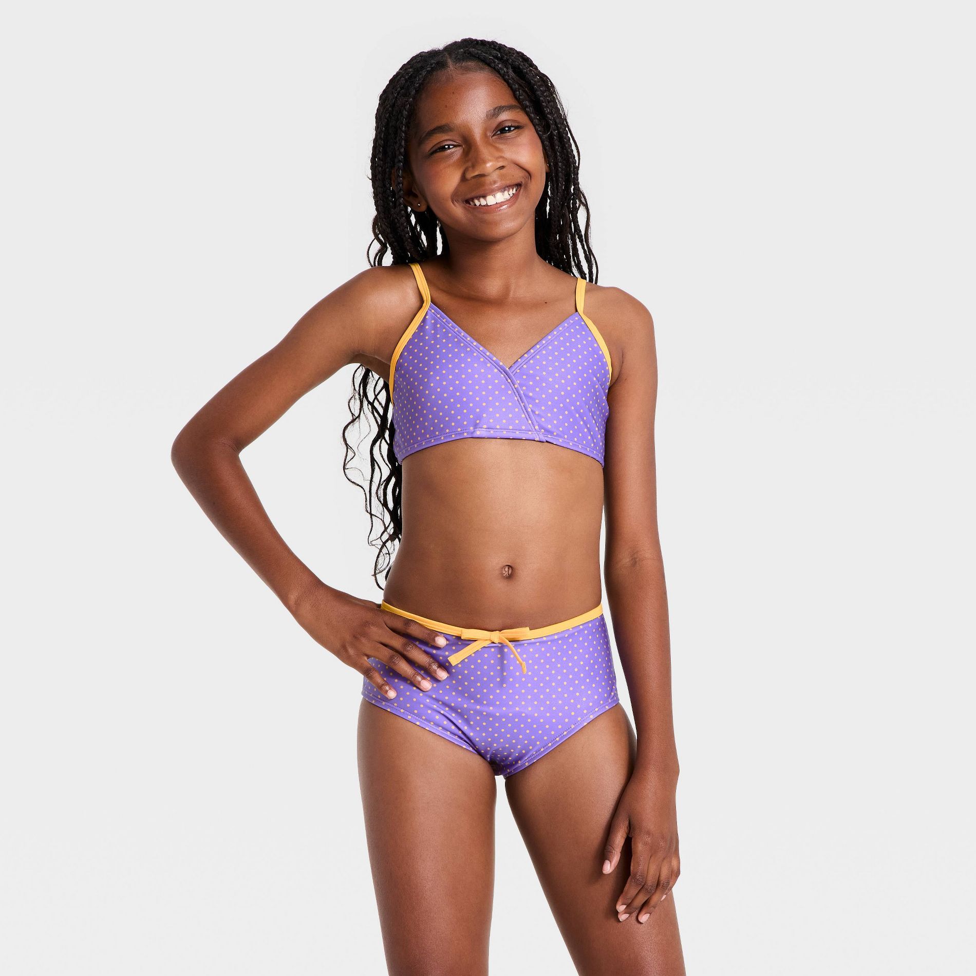 Girls' Polka Dot Two Piece Bikini Swimsuit - art class™ Purple/Orange