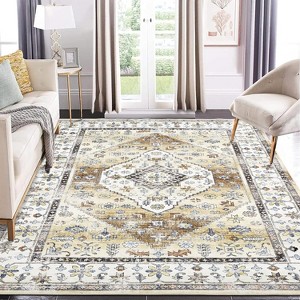 Washable Runner Rug, Vintage Oriental Low Pile, Ultra-Thin Non-Slip, Distressed Accent Carpet for Hallway, Kitchen, Bedroom - 1 of 4