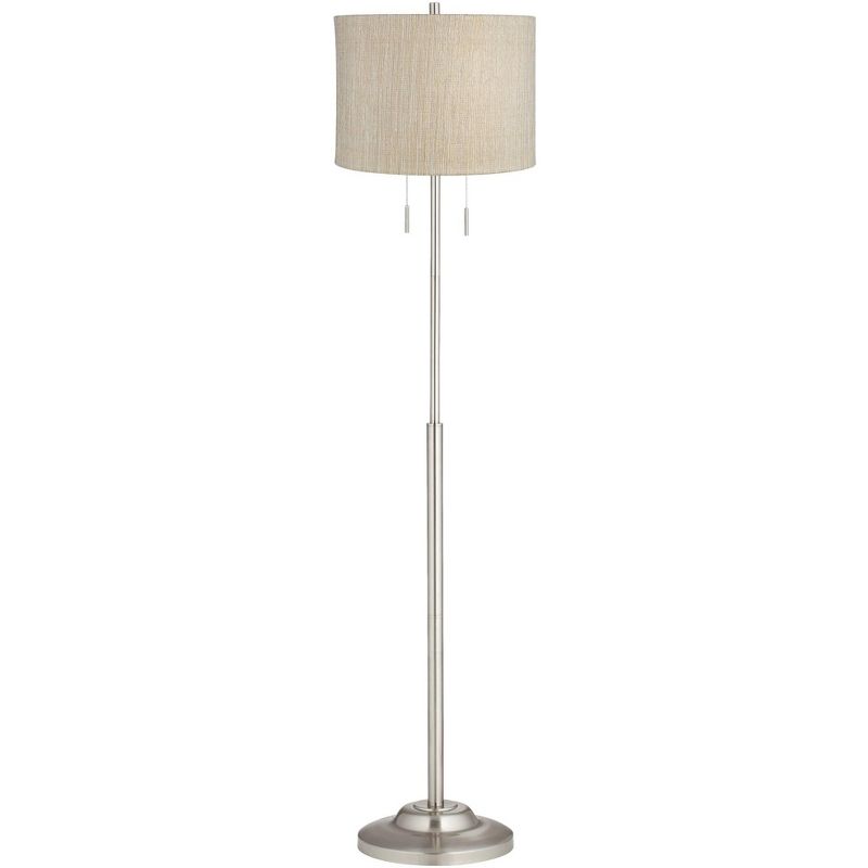 360 Lighting Abba Modern Floor Lamp Standing 66" Tall Brushed Nickel Silver Metal Gold Silver Drum Shade for Living Room Bedroom Office House Home, 1 of 5