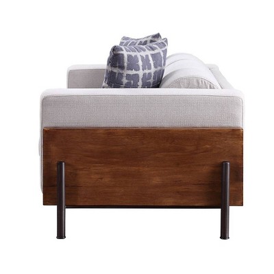 Pelton 91" Light Gray Linen Upholstered Sofa with Walnut Wood Frame