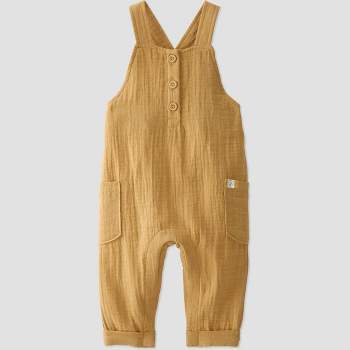 little Planet By Carter's Baby Ochre Gauze Overalls - Yellow