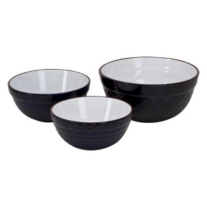 Omniware Vintage Bakeware Mixing Bowls, Set of 3 - Stoneware with Embossed Design - Lead-Free Glazing, Dishwasher Safe (Navy) - 1 of 1