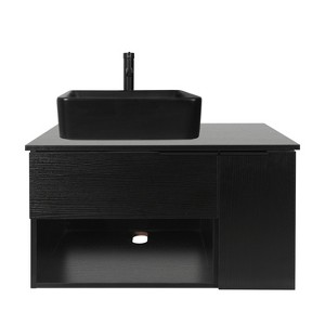 ELECWISH 28-Inch Bathroom Vanity, Modern Black Wall Mounted Bathroom Vanity with 1-Door and 1-Drawer - 1 of 4