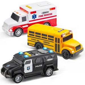 VROOMIX 3-Pack Emergency & School Vehicle Toy Set – Friction-Powered Police Car, Ambulance & School Bus,Educational Safe Gift for Kids Boys & Girls 3+ - 1 of 4