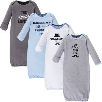 Hudson Baby Infant Boy Cotton Long-Sleeve Gowns 4pk, Handsome Fella, 0-6 Months