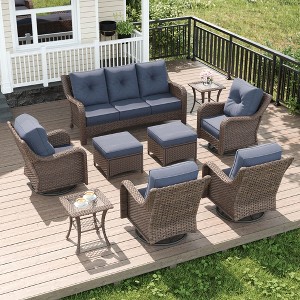 LayinSun Wicker Outdoor Furniture Set with 6-inch Comfy Cushions, High Back Patio Furniture Set with Swivel Rocking Chairs and Side Table - 1 of 4