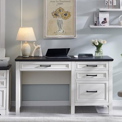 TAJSOON Home Office Desk, Modern Farmhouse Computer Desk with File Cabinet Letter T4 F4 Legal, Study Writing Desk, 53 Inch, Off White