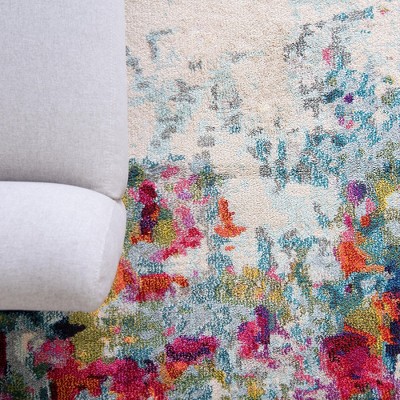 Colorful Abstract Blue Synthetic Rectangular Area Rug
