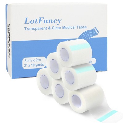 LotFancy Transparent Medical Tape, 6 Rolls 2 in x 10 Yards, Clear Surgical Tape