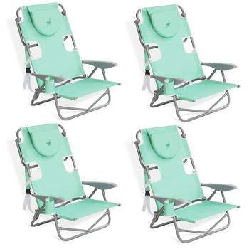 Ostrich Lightweight Portable Outdoor On Your Back Folding Chair for Relaxing with 5 Seat Adjustment Backpack Straps and Cup Holder, Teal (4 Pack)