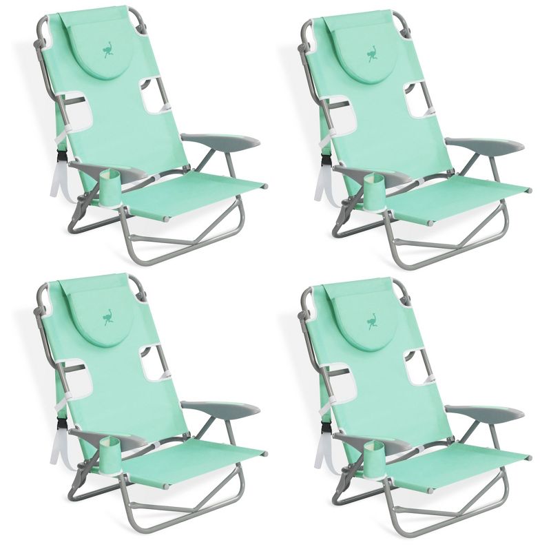 Ostrich Lightweight Portable Outdoor On Your Back Folding Chair for Relaxing with 5 Seat Adjustment Backpack Straps and Cup Holder, Teal (4 Pack), 1 of 7