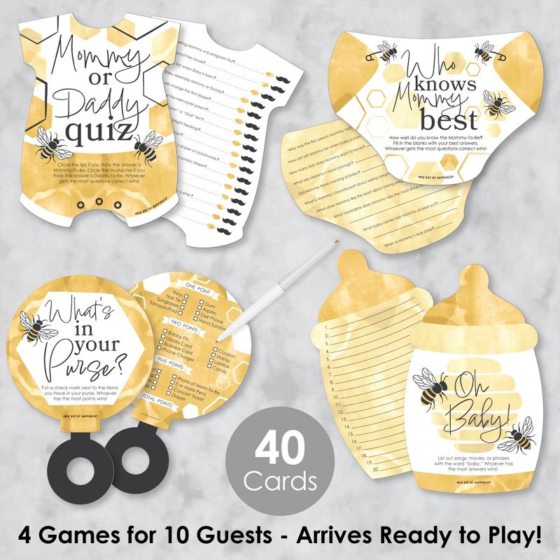 Big Dot of Happiness Little Bumblebee - 4 Baby Shower Games - 10 Cards Each - Gamerific Bundle, 2 of 9