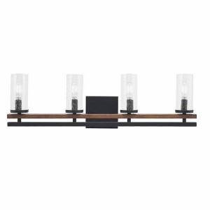 Toltec Lighting Belmont 4 - Light Vanity in  Matte Black/Wood Grain with 2.5" Clear Bubble Shade - 1 of 1