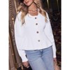 Women Long Sleeve Cardigan Round Neck Button Front Ruffle Hem Knit Top White M - 3 of 3