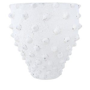 Storied Home Round Terra-cotta Crock with Pointed Polka Dots and Distressed Volcano Glaze, White - 1 of 4