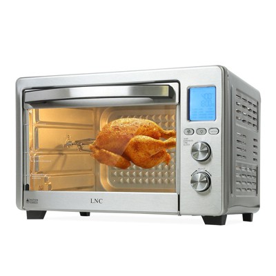 LNC 34 qt. 1750W 6-Slice Stainless Steel Air Fryer Toaster Oven with Fry Basket, 12-Cook Modes and LCD Digital Screen