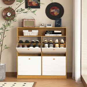 Airsurfer Shoe Storage Cabinet with 4 Flip Drawers, Freestanding Shoe Rack Organizer with Wooden Handle & Anti-Tip for Entryway - 1 of 4