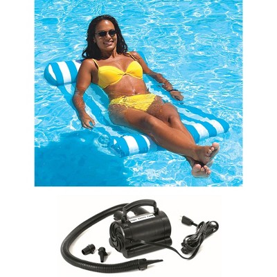 Swimline Premium Floating Pool Blue Hammock Lounge Chair w/ Electric Air Pump