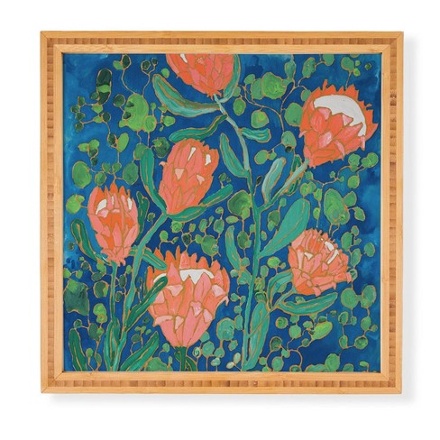 Deny Designs Lara Lee Meintjes Coral Proteas on Blue Pattern Framed Wall Art Bamboo - image 1 of 2