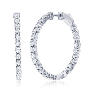 Diamonds D'Argento Sterling Silver, Inside-Outside 1.26cttw Lab-Grown Diamond, 30mm Hoop Earrings - (48 Stones) - Silver - 1 of 2