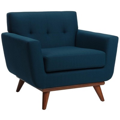 Opal Linen Tufted Accent Chair in Dark Teal with Wooden Legs