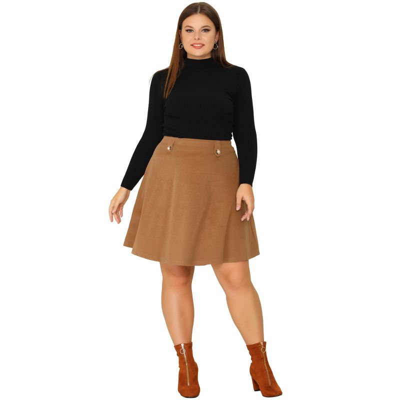 Agnes Orinda Women's Plus Size Corduroy Button Decor Elastic Waist A-Line Skirts, 3 of 6
