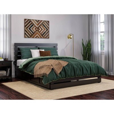 Espresso Queen Wood Frame Bed with Storage Drawers and Slats