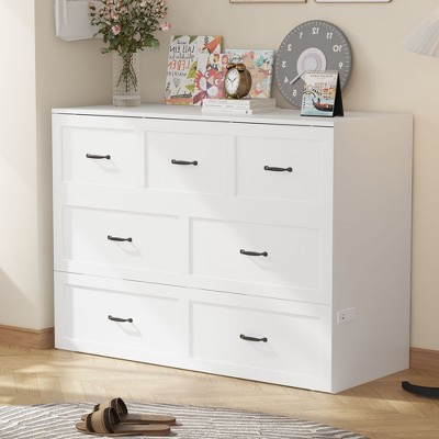 FUFU&GAGA Queen Size White Murphy Bed Cabinet Dresser Bed Drawer Convert into Cube Cabinet