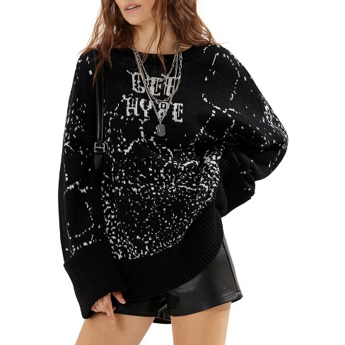 Dometour Womens Oversized Graphic Leopard Print Long Sleeve Sweaters Chunky Knit Pullover Tops Fall Winter Sweater Black 2xl Target