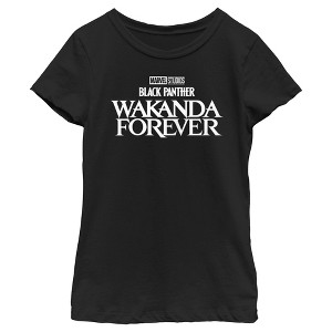 Girl's Black Panther: Wakanda Forever Black and White Movie Logo T-Shirt - 1 of 4