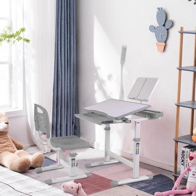 Runesay Kids Drafting Table Desk Set with Adjustable Height, LED Light and Bookstand