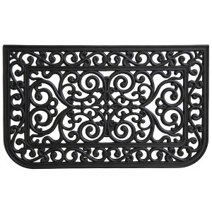 HomeRoots 18" X 30" Black Rubber Scrollwork Outdoor Door Mat - 1 of 3