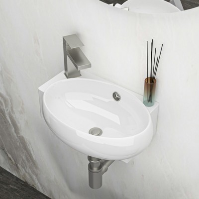 ONWITH 16x11 Inch White Ceramic Rectangle Wall Mount Bathroom Sink with Single Faucet Hole