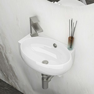ONWITH 16x11 Inch White Ceramic Rectangle Wall Mount Bathroom Sink with Single Faucet Hole - 1 of 4