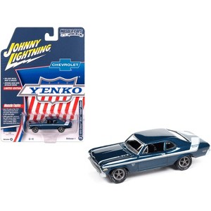 1970 Chevrolet Nova Yenko Deuce Fathom Blue Metallic with White Stripes 1/64 Diecast Model Car by Johnny Lightning - 1 of 4