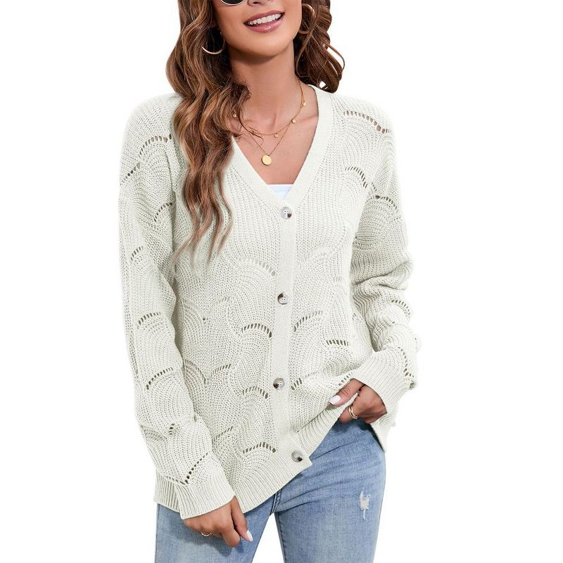 Whizmax Women's Lightweight Crochet Cardigan Long Sleeve Hollow Out Kint Sweaters, 1 of 7