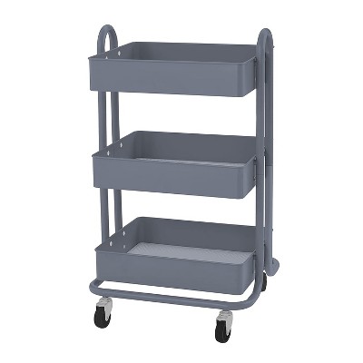 ECR4Kids 3 Tier Metal Rolling Storage Organizer Utility Cart with 4 Rolling Caster Wheels for Office, Kitchen, and Bathroom, Gray