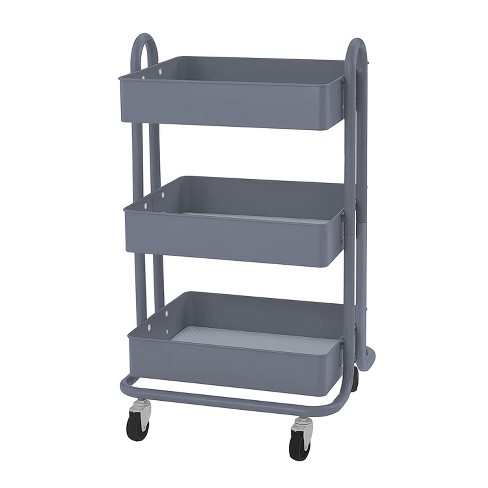 ECR4Kids 3 Tier Metal Rolling Storage Organizer Utility Cart with 4 Rolling Caster Wheels for Office, Kitchen, and Bathroom, Gray - image 1 of 3