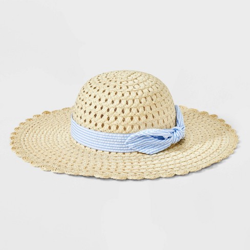 Girls' Straw Floppy Hat with Scalloped Edge and Bow - Cat & Jack™ Brown