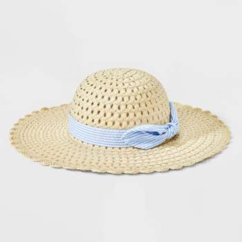 Girls' Straw Floppy Hat with Scalloped Edge and Bow - Cat & Jack™ Brown