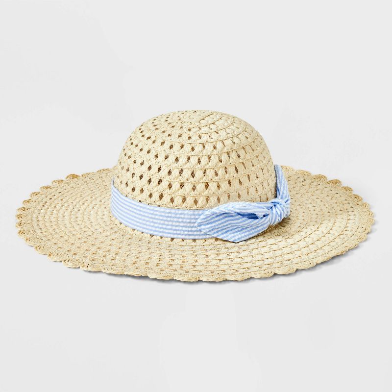 Girls&#39; Straw Floppy Hat with Scalloped Edge and Bow - Cat &#38; Jack&#8482; Brown, 1 of 5